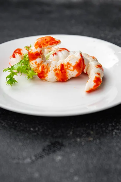 Καβούρι Ραβδί Θαλασσινά Γαρίδες Σχήμα Γεύμα Φαγητό Σνακ Στο Τραπέζι — Φωτογραφία Αρχείου