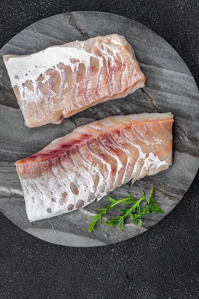 Ψάρι Φιλέτο Φρέσκα Θαλασσινά Γεύμα Σνακ Στο Τραπέζι Αντίγραφο Χώρο — Φωτογραφία Αρχείου
