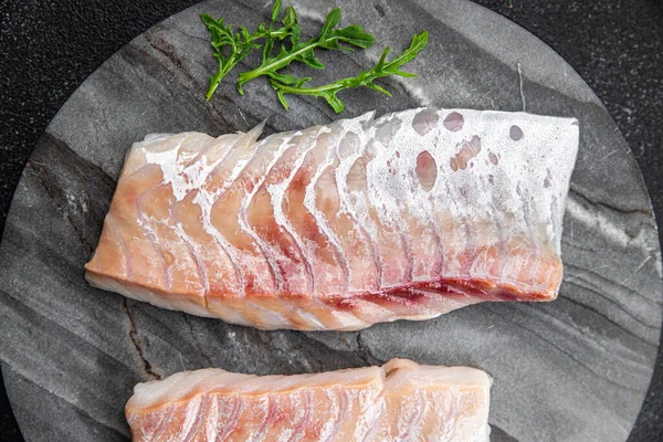 Ψάρι Φιλέτο Φρέσκα Θαλασσινά Γεύμα Σνακ Στο Τραπέζι Αντίγραφο Χώρο — Φωτογραφία Αρχείου