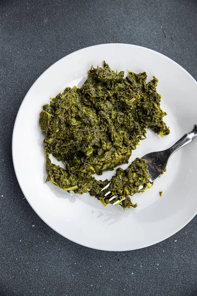 Spinat Konserven Mahlzeit Snack Auf Dem Tisch Kopieren Raum Lebensmittel — Stockfoto