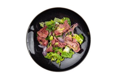 tavuk midesi salatası yeşil marul, soğan, salata soslu sebze yemeği... fotokopi masasında yiyecek arka plan kırsal manzarası...