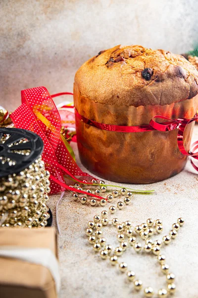 Panetone Christmas Cake Holiday Baking Sweet Dessert Christmas Treat New — Stock Photo, Image