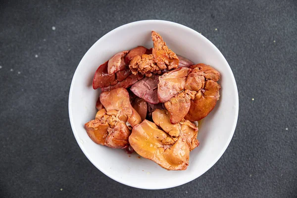 Hati Ayam Yang Direbus Siap Untuk Makan Daging Jeroan Ayam — Stok Foto