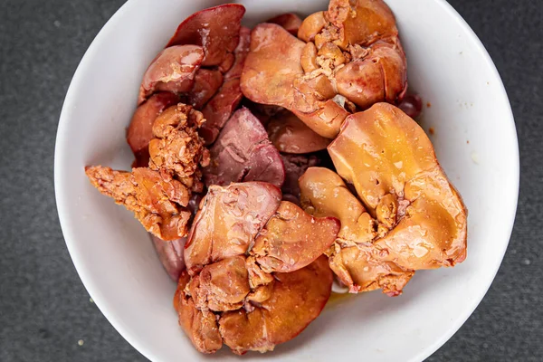 Hati Ayam Yang Direbus Siap Untuk Makan Daging Jeroan Ayam — Stok Foto