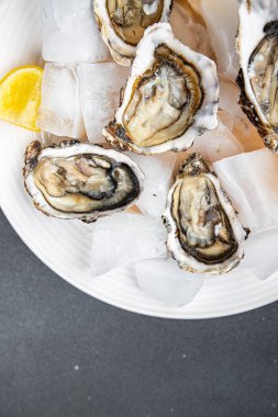 İstiridye deniz ürünleri taze yemek istiridye atıştırmalıklar masanın üzerinde fotokopi alanı yiyecek arka plan kırsal manzarası