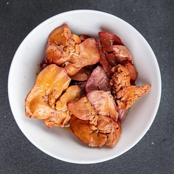 Hati Ayam Menggoreng Daging Jerami Ayam Rebus Makanan Ringan Atas — Stok Foto