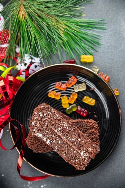 Chocolate Cake Christmas Sweet Dessert Holiday Treat New Year Christmas — Stock Photo, Image
