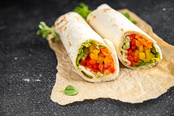 Tortilla Envolver Tacos Vegetales Comida Vegetariana Burrito Veganfajita Shawarma Verduras —  Fotos de Stock