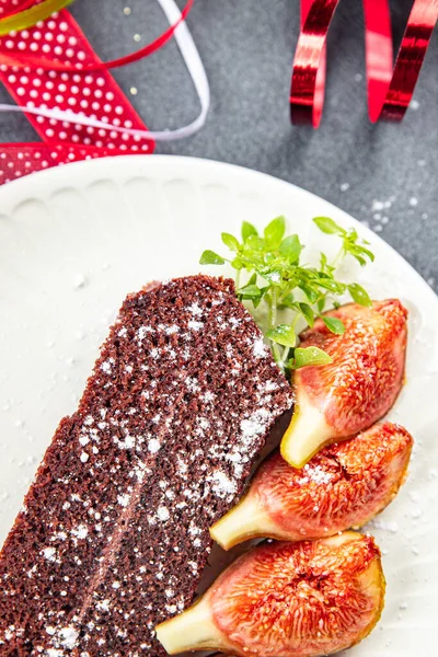 chocolate cake christmas sweet dessert holiday treat new year christmas meal food snack on the table