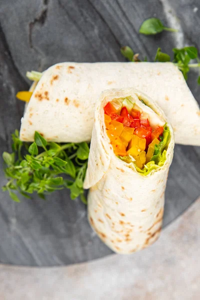 Kebab Gemüse Taco Tortilla Wrap Vegetarische Lebensmittel Burrito Veganfajita Shawarma — Stockfoto