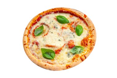 Pizza dört peynir dilimlenmiş peynir. Yemek atıştırmaya hazır. Fotokopi masasında.