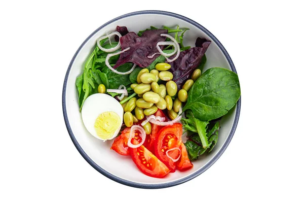 Salad Segar Edamame Kacang Tomat Sayuran Telur Rebus Makanan Makanan — Stok Foto