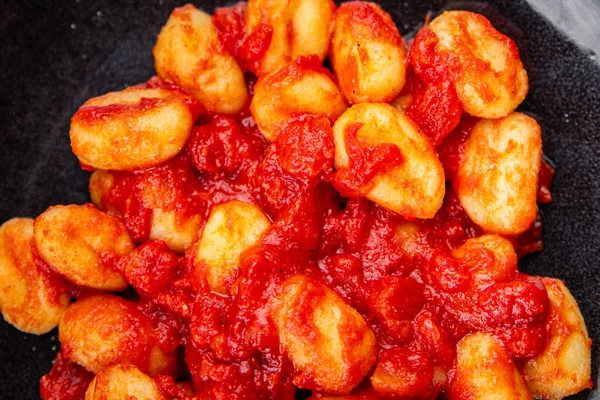 Saus Tomat Gnocchi Tidak Ada Daging Kentang Hidangan Makanan Ringan — Stok Foto