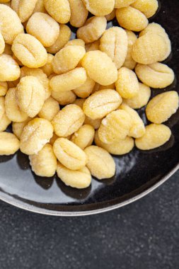 Çiğ gnocchi, patates, yemek, abur cubur, fotokopi, arka plan, kırsal alan manzarası. 