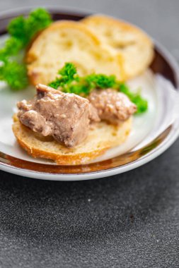 Morina ciğeri, deniz ürünleri aperatif masaya yemek, fotokopi, arka plan, sade yemek. 