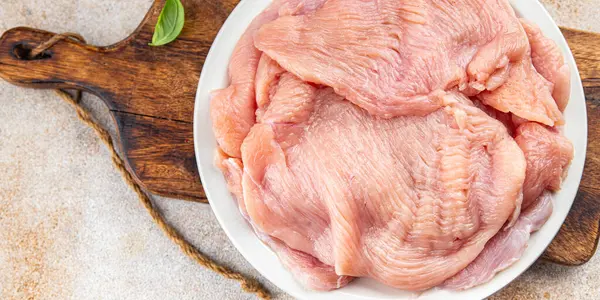 Daging Ayam Kalkun Mentah Iris Daging Unggas Segar Sehat Makan — Stok Foto