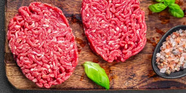 raw cutlet fresh beef meat hamburger delicious healthy eating cooking appetizer meal food snack on the table copy space food background rustic top view