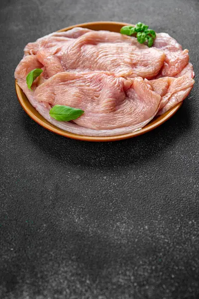 raw turkey meat fillet slice fresh poultry meat healthy eating cooking meal food snack on the table copy space food background rustic top view
