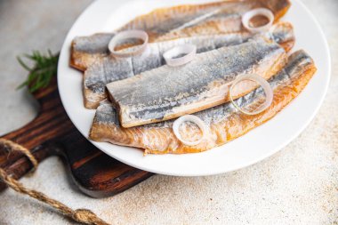 Ringa fileto balığı. Taze tuzlu deniz ürünleri. Yemek pişirme atıştırmalıkları.