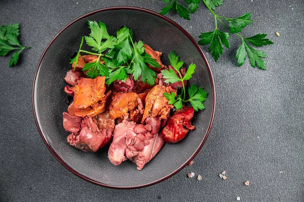 chicken liver confit delicious chicken offal delicious healthy eating cooking appetizer meal food snack on the table copy space food background rustic top view keto or paleo diet