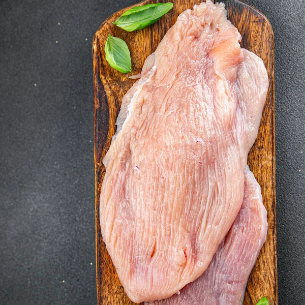 Daging Kalkun Mentah Fillet Irisan Daging Unggas Segar Memasak Makanan — Stok Foto