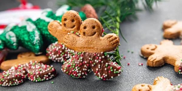 gingerbread man christmas gingerbread cookies sweet dessert holiday baking treat new year and celebration meal food snack on the table copy space food background