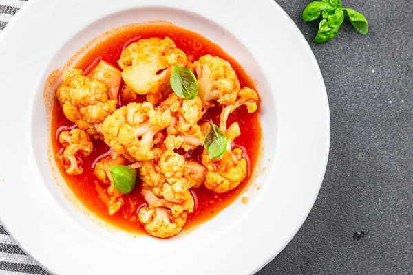 Cauliflower Tomato Sauce Stewed Vegetable Eating Cooking Appetizer Meal Food Stock Image