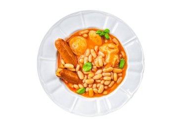 Biftek, fasulye çorbası, fasulye, sosis aperatif yemek, meze, fotokopi masasında atıştırmalık.