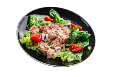 Salata konservesi ton balığı taze sağlıklı yemek aperatif aperatif masada ezeratif yemek fotokopi uzayı arka plan kırsal manzarası 