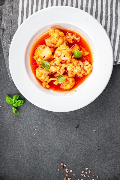 Cauliflower Tomato Sauce Stewed Vegetable Second Course Healthy Eating Cooking Royalty Free Stock Photos