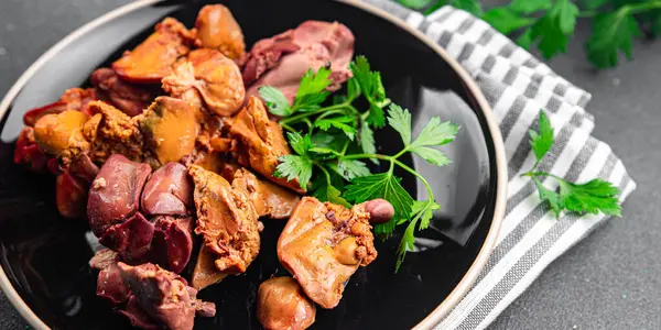 chicken liver confit chicken meat offal cooking appetizer eating meal food snack on the table copy space food background rustic top view