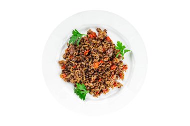 pilav, mercimek ve sebze taze yemek yemek aperatifi masada fotokopi uzayı yemek arka plan kırsal manzaralı vejetaryen yemeği et yok.