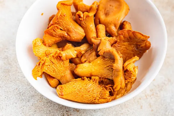 mushroom food chanterelle tasty mushrooms snack on the table copy space food background rustic top view