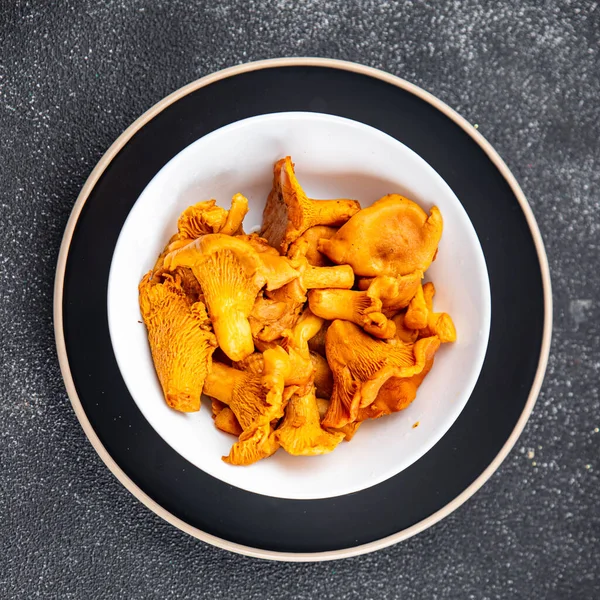 mushroom food chanterelle tasty mushrooms snack on the table copy space food background rustic top view