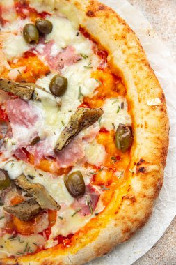 pizza enginarlı jambon taze sıcak fast food yemek aperatif yemek aperatifler fotokopi masasında uzay yemeği arka plan kırsal manzarası