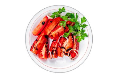 Domates salatası taze yemek aperatifler yemek aperatifler masa üzerinde fotokopi uzay yemek arka plan kırsal üst görüş keto veya paleo diyet vejetaryen gıda