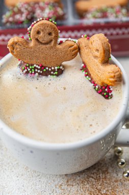 Zencefilli kek, kahve, Noel kurabiyesi, tatlı tatlı tatlı, bayram pişirme, kutlama yemeği, atıştırmalıklar, fotokopi, uzay yemeği arka planı.