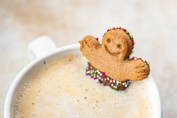 gingerbread cup of coffee christmas cookie sweet dessert holiday baking treat celebration meal food snack on the table copy space food background