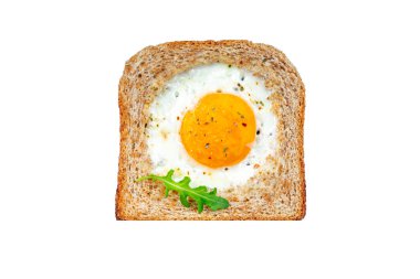 Yağda yumurta tostu, omlet sarısı, beyaz protein kahvaltı, sağlıklı yemek, aperatif yemek, masada yemek, fotokopi, arka plan, kırsal alan manzarası.