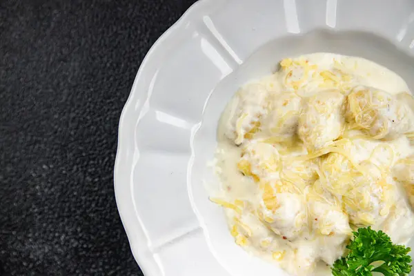 Gnocchi Krim Keju Adonan Kentang Adonan Hidangan Kedua Lezat Segar — Stok Foto