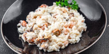 pilav deniz ürünleri risotto taze yemek aperatifler yemek aperatifler masa üzerinde fotokopi uzay gıda arka plan kırsal üst görünüm Pescetarian diyet