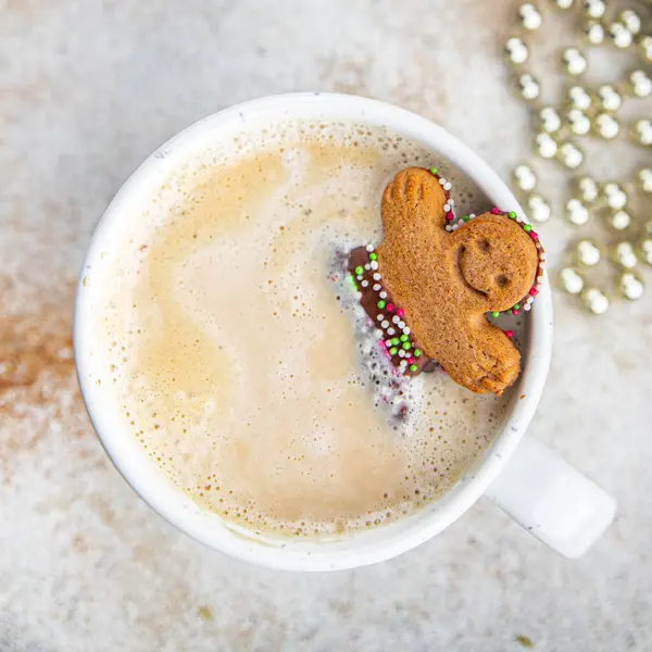 gingerbread and a cup of hot coffee christmas cookie taste christmas sweet dessert holiday baking treat new year and christmas celebration meal food snack on the table copy space food backgroun