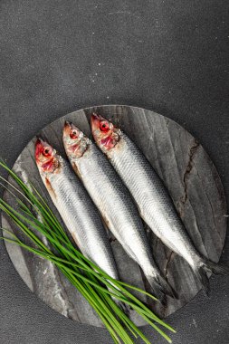 Ringa balığı taze çiğ deniz ürünleri lezzetli aperatif yemek aperatifleri masada fotokopi uzay yiyecekleri arka plan kırsal üst görünüm