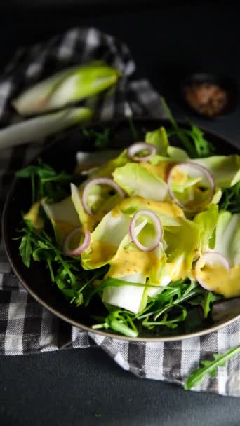Chicória Folhas Salada Chicória Fruta Saboroso Fresco Saudável Comer Cozinhar — Vídeo de Stock