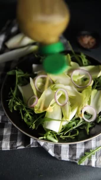Salada Chicória Vitamina Verde Saboroso Fresco Saudável Comer Cozinhar Refeição — Vídeo de Stock