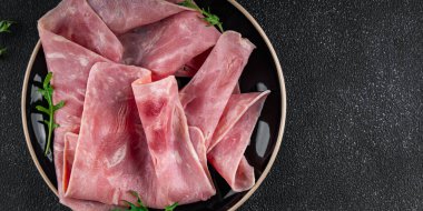 domuz eti dilimleri taze et yiyecekler aperatif yemek atıştırmalıklar fotokopi masasında uzay yemeği arka plan kırsal