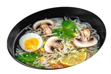 Ramen çorbası, Asya çorbası, lezzetli, sağlıklı, iştah açıcı, abur cubur, fotokopi, uzay yemeği arka plan kırsal manzarası.