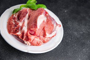 Domuz eti hamuru taze yemek aperatif yemek aperatifler masa üzerinde fotokopi uzay yemeği arka plan kırsal üst görünüm