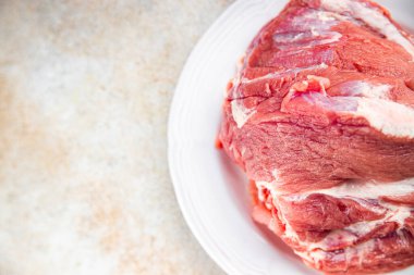 Domuz eti hamuru taze yemek aperatif yemek aperatifler masa üzerinde fotokopi uzay yemeği arka plan kırsal üst görünüm