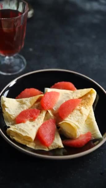 Crepe Grapefruit Zitruspfannkuchen Lecker Frisch Essen Kochen Vorspeise Mahlzeit Snack — Stockvideo